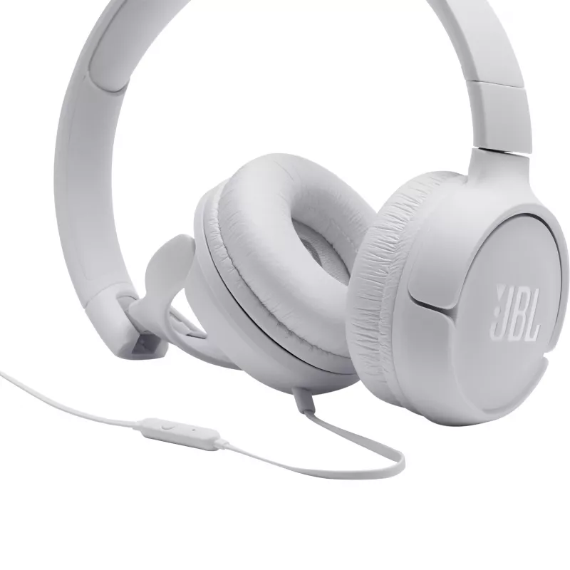 JBL Tune 500 JBLT500WHT ausinės ant ausų, laidinės, su mikrofonu, plokščias nesusipinantis laidas, baltos
