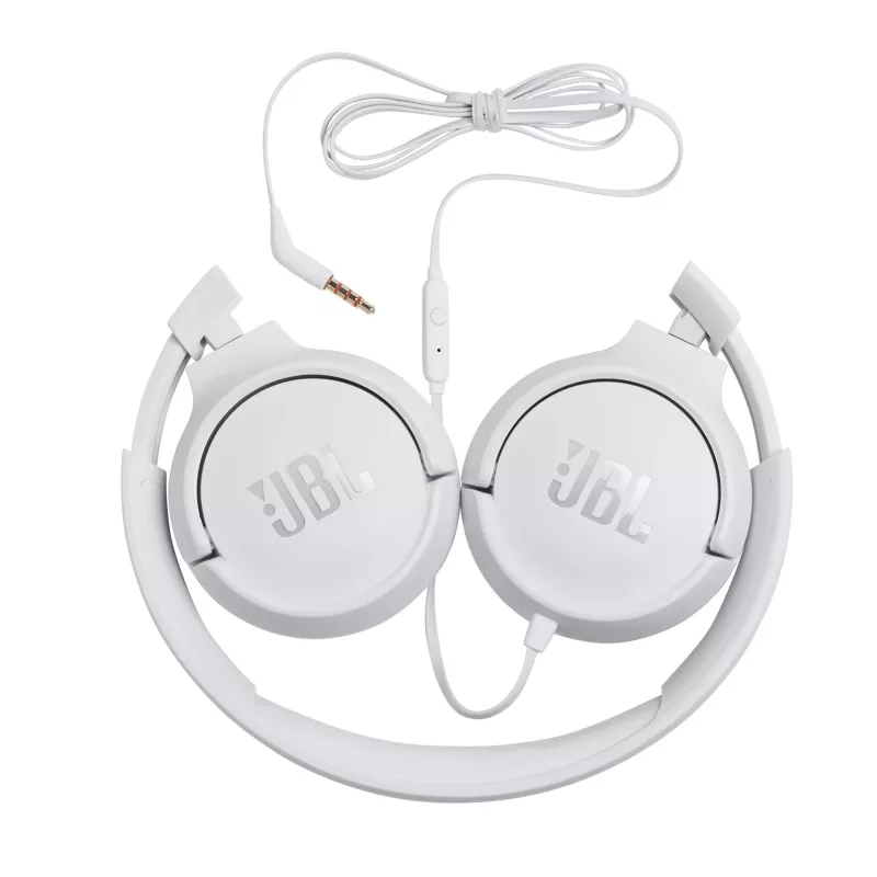 JBL Tune 500 JBLT500WHT ausinės ant ausų, laidinės, su mikrofonu, plokščias nesusipinantis laidas, baltos