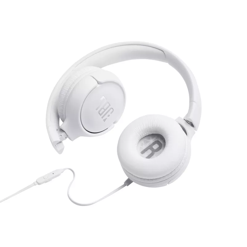 JBL Tune 500 JBLT500WHT ausinės ant ausų, laidinės, su mikrofonu, plokščias nesusipinantis laidas, baltos