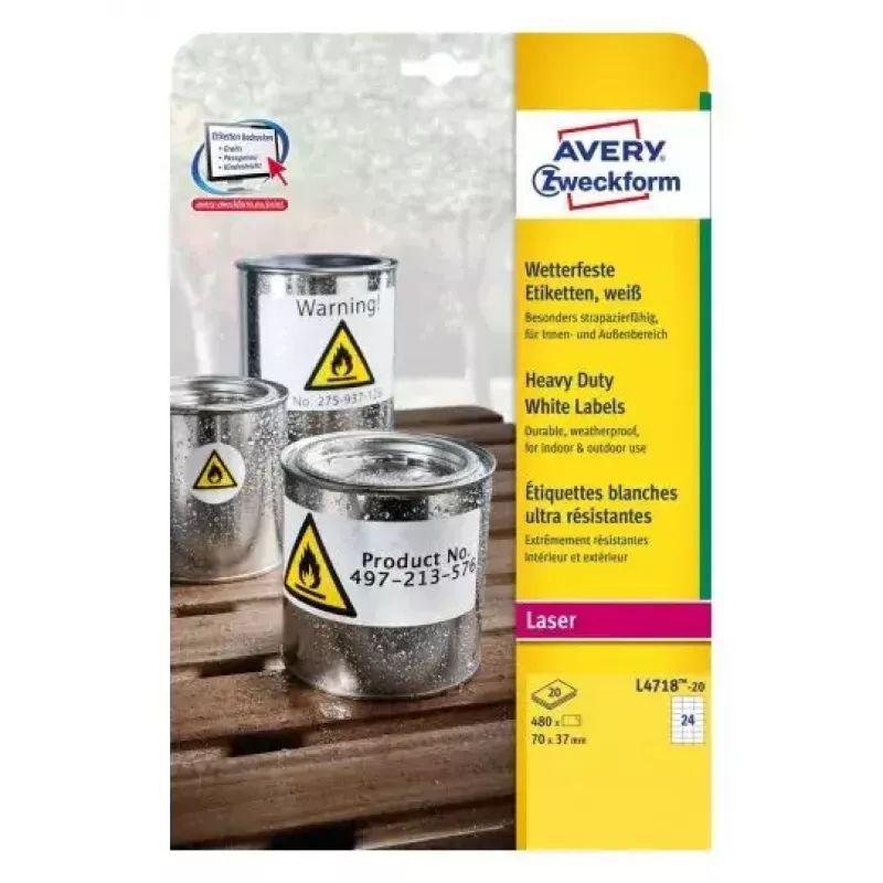 Lipni etiketė spausdintuvui Avery L4718-20