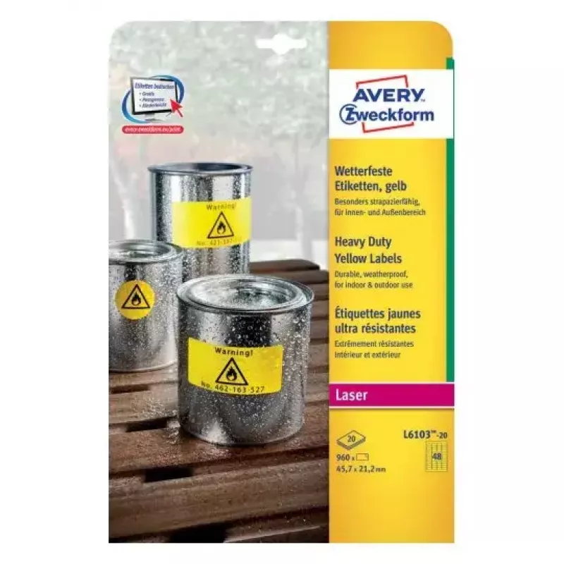 Lipnios etiketės stačiakampės geltonos Avery L6103-20