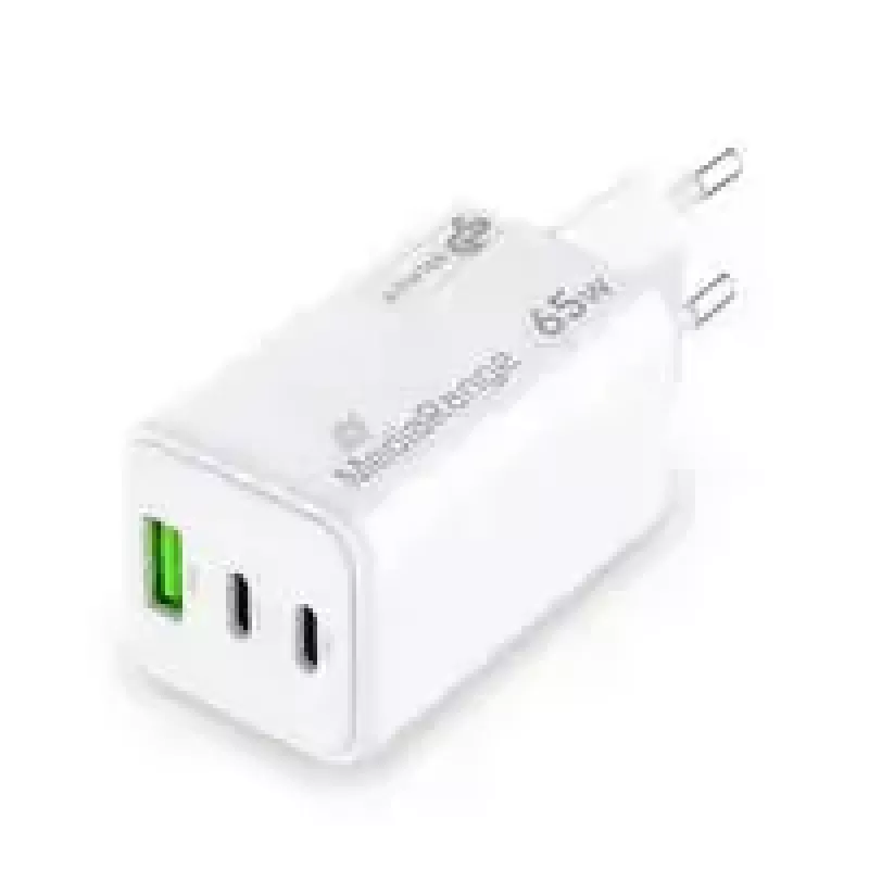 Mobiliojo įrenginio įkroviklis MediaRange MRMA116-2 – 65 W, 2× USB-C, 1× USB-A, GaN, balta