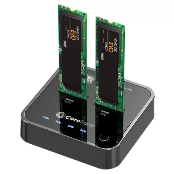 CoreParts MS-CLONER-SATA M.2 SSD dokavimo stotelė su klonavimo funkcija, USB 3.2 Gen 2 Type-C, juoda