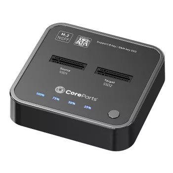 CoreParts MS-CLONER-SATA M.2 SSD dokavimo stotelė su klonavimo funkcija, USB 3.2 Gen 2 Type-C, juoda