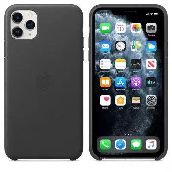 Apple iPhone 11 Pro Max Leather Case Black odinis dėklas