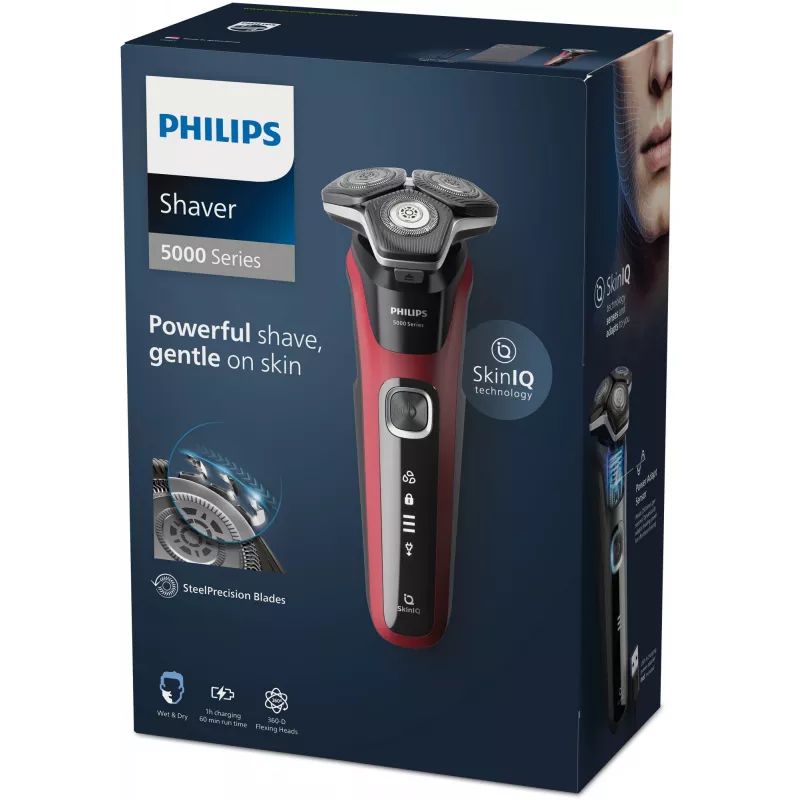 Rotacinis skustuvas Philips Series 5000 S5883/10 — 3 galvutės, šlapias ir sausas, 60 min veikimo, LED ekranas, įkraunamas per USB