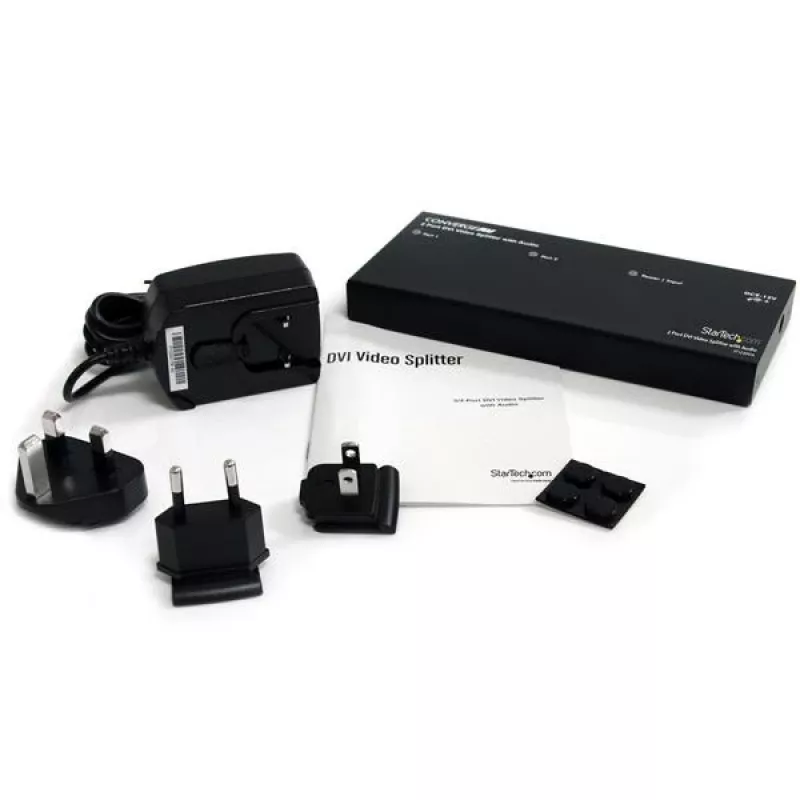 StarTech.com 2 prievadų DVI vaizdo skirstytuvas su garsu, DVI, 2x DVI, 1920 x 1200 pikselių, juoda, aliuminis, 10 m
