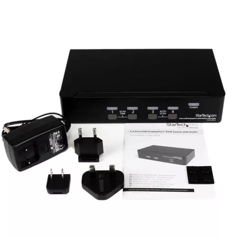 StarTech.com 4 prievadų USB DisplayPort KVM jungiklis su garsu, 3840 x 2400 pikselių, juodas