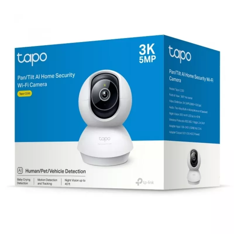 TP-Link Tapo C230(EU) IP stebėjimo kamera, 3K 5MP, patalpų, lemputės formos, belaidė