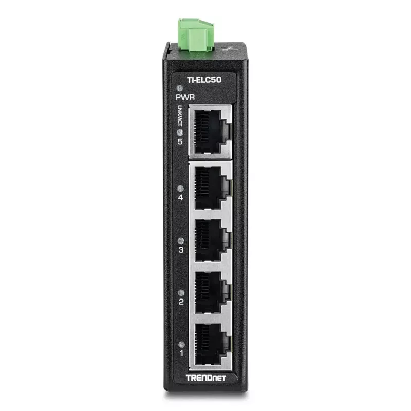Tinklo jungiklis TRENDnet TI-ELC50 nevaldomas 5 prievadų Fast Ethernet (10/100), 9.6–60V, sieninis/DIN-bėgio montavimas