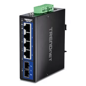 Nevaldomas Gigabit Ethernet jungiklis TRENDnet TI-G51SC, 4x RJ-45 10/100/1000, 10 Gbit/s talpa, 2000 MAC, 9–60V, montuojamas ant sienos