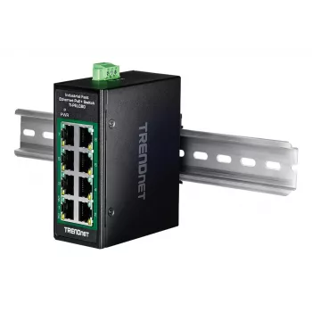 Nevaldomas Fast Ethernet PoE jungiklis TRENDnet TI-PELC80 — 8x 10/100 Mbps RJ-45, IEEE 802.3af/at, 48–56V DC, montuojamas ant sienos