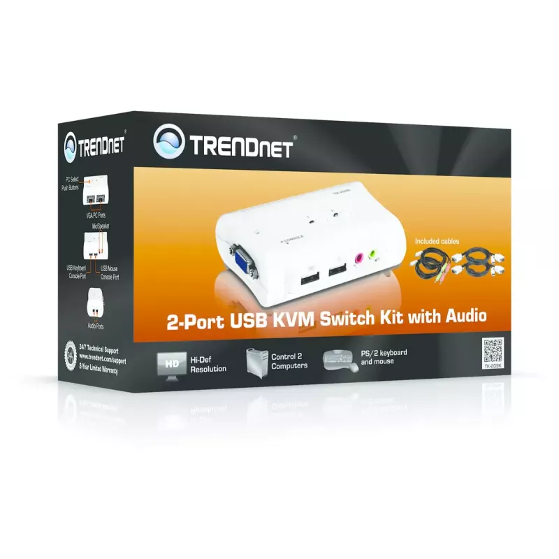 KVM jungiklis Trendnet TK-209K, 2 prievadai, VGA, USB, garsas