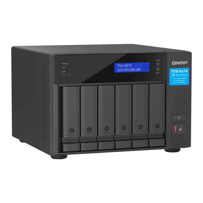 QNAP TVS-h674 NAS bokštas Intel® Core™ i3-12100 16 GB DDR4 0 TB QuTS hero Juoda