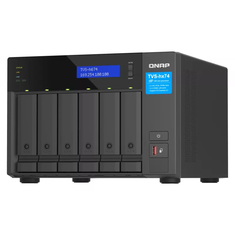 QNAP TVS-h674 NAS bokštas Intel® Core™ i3-12100 16 GB DDR4 0 TB QuTS hero Juoda