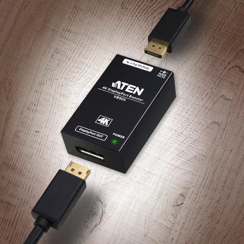 AV kartotuvas ATEN 4K Display Port Booster VB905-AT-G — 4K (4096×2160), laidinis, 20 m diapazonas, 5 V/2.6 A, juodas