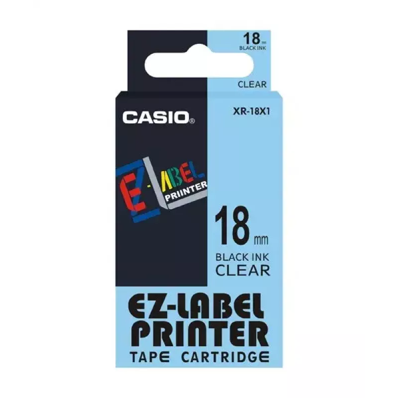Juosta etikečių spausdinimui Casio XR-18X1 juoda ant skaidraus