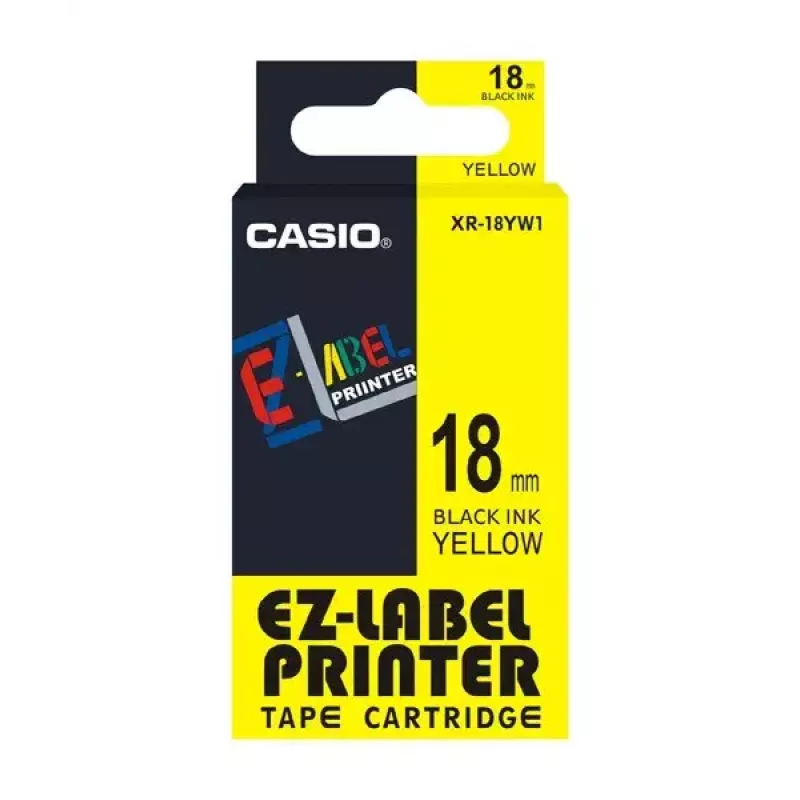 Juosta etikečių spausdintuvui Casio XR-18YW1 juoda ant geltonos