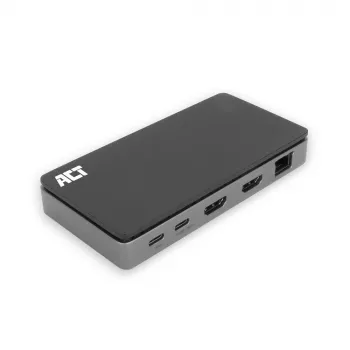ACT USB-C 4K MST dokų stotelė 2 HDMI monitoriams, Ethernet, USB-C, 3x USB-A, PD praėjimas ir 1 metro atjungiamas ryšio kabelis