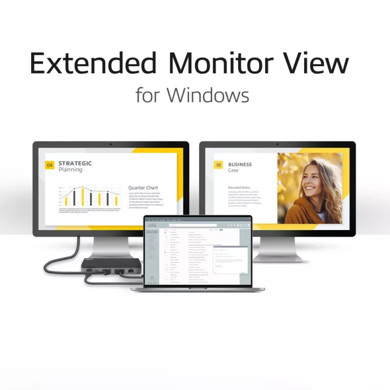 ACT USB-C 4K MST dokų stotelė 2 HDMI monitoriams, Ethernet, USB-C, 3x USB-A, PD praėjimas ir 1 metro atjungiamas ryšio kabelis
