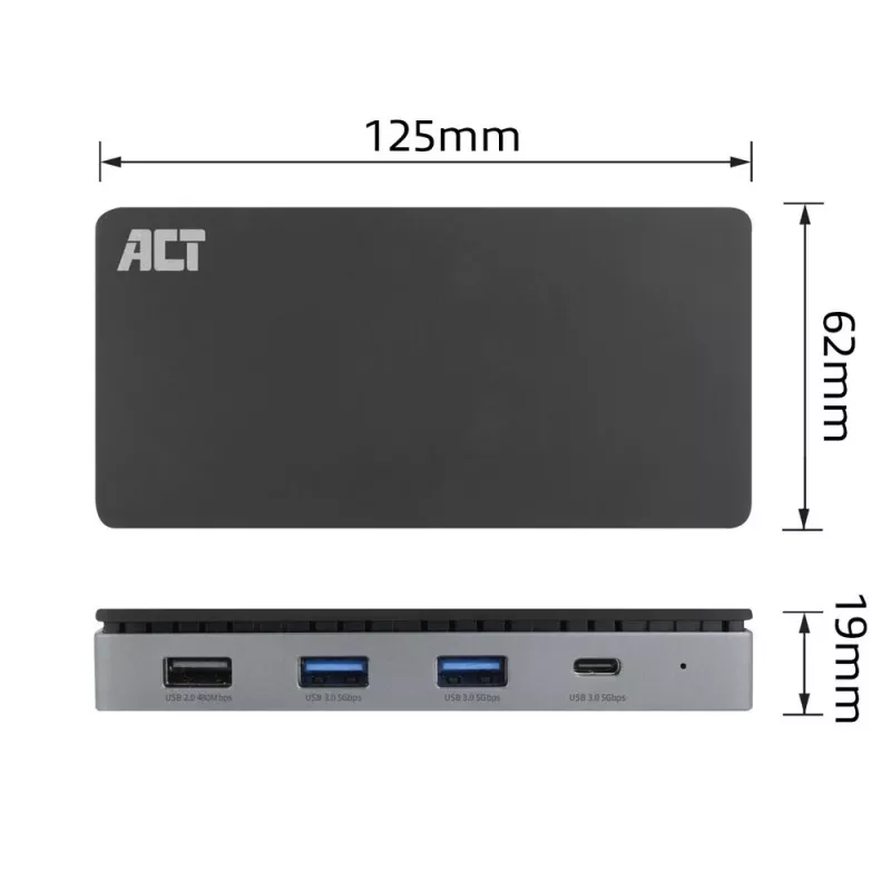 ACT USB-C 4K MST dokų stotelė 2 HDMI monitoriams, Ethernet, USB-C, 3x USB-A, PD praėjimas ir 1 metro atjungiamas ryšio kabelis