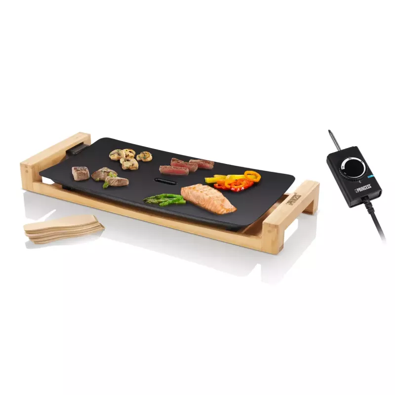 Princess 103026 Table Chef Pure Black – stalinis kepimo prietaisas su aliuminio ir bambuko dizainu, 220 W