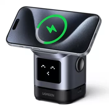 UGREEN W709 2-in-1 UNO Series Qi2 magnetinis belaidis įkroviklis 15 W + 5 W + USB-C, juodas/pilkas