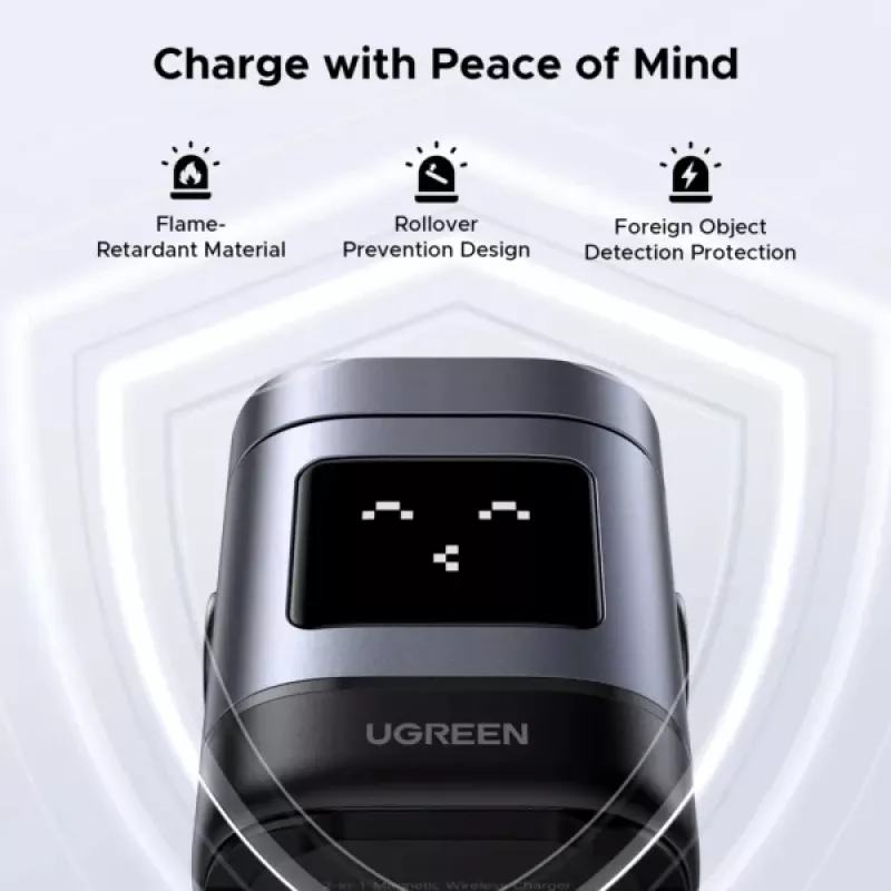 UGREEN W709 2-in-1 UNO Series Qi2 magnetinis belaidis įkroviklis 15 W + 5 W + USB-C, juodas/pilkas