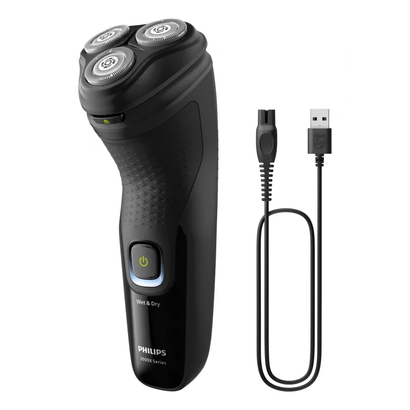 Philips X3021/00 vyriškas skustuvas su rotacine galvute ir trimeriu, juodas