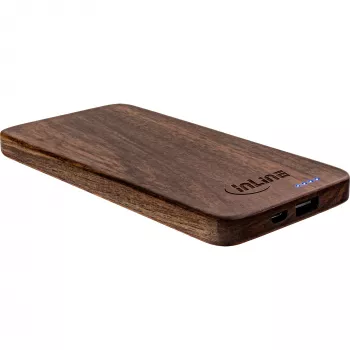 InLine woodplate USB PowerBank 5000 mAh, LED, riešutmedžio mediena