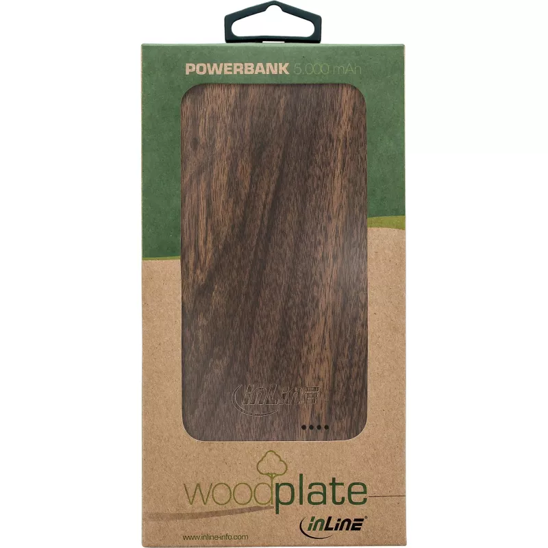 InLine woodplate USB PowerBank 5000 mAh, LED, riešutmedžio mediena