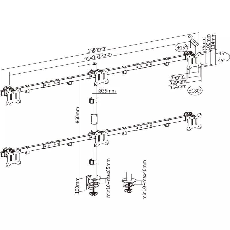 InLine stalinis laikiklis 6x TV / LED / TFT ekranui iki 81 cm 32 col. maks. 7 kg juodas