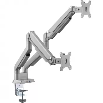 InLine stalinis laikiklis su kėlimo mechanizmu ir USB/garso prievadais, 2 monitoriams iki 81 cm (32 colių), 9 kg, sidabrinis