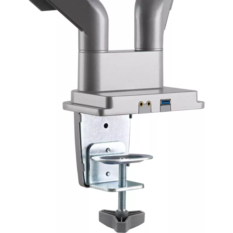 InLine stalinis laikiklis su kėlimo mechanizmu ir USB/garso prievadais, 2 monitoriams iki 81 cm (32 colių), 9 kg, sidabrinis