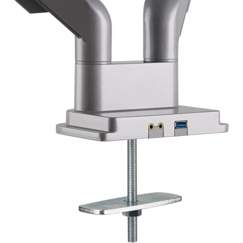 InLine stalinis laikiklis su kėlimo mechanizmu ir USB/garso prievadais, 2 monitoriams iki 81 cm (32 colių), 9 kg, sidabrinis