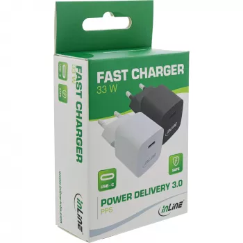 InLine USB-C įkroviklis, GaN, 33 W, Power Delivery 3.0, PPS, juodas