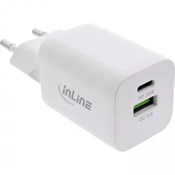 InLine USB maitinimo blokas, įkroviklis USB-A + USB-C, 33 W, PD + QC, baltas