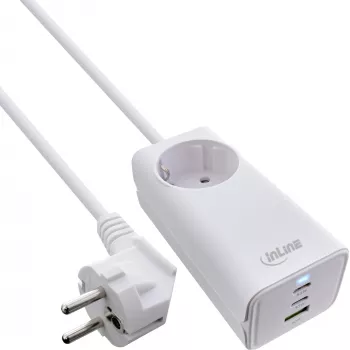 InLine USB maitinimo blokas, GaN įkroviklis, 2x USB-C, 1x USB-A, PD 3.0, apsauginis lizdas