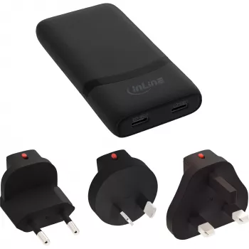 USB maitinimo adapteris InLine 31519B Dual USB-C 65W su dviem USB-C prievadais