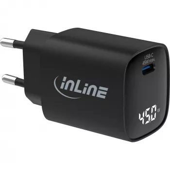 InLine USB PD maitinimo blokas, GaN įkroviklis, 1 prievadas, USB-C, 45W, su ekranu