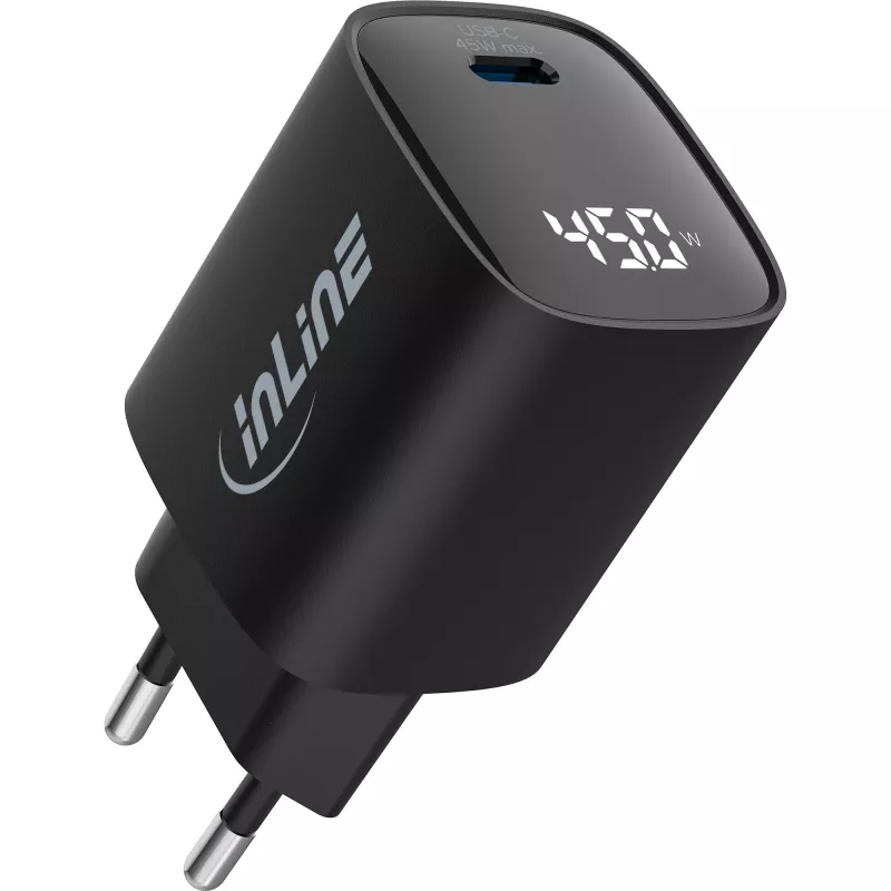 InLine USB PD maitinimo blokas, GaN įkroviklis, 1 prievadas, USB-C, 45W, su ekranu