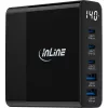 InLine USB PD maitinimo blokas, GaN įkroviklis, 5 prievadų, USB-C + USB-A, 140W, su ekranu