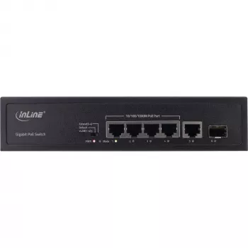 Nevaldomas jungiklis InLine PoE+ Gigabit 5 prievadai (4x PoE+) 1xSFP 1Gb/s stalinis