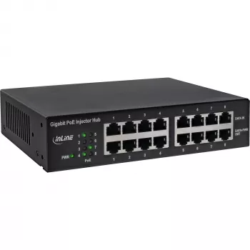 InLine PoE+ Gigabit tinklo maitinimo injektoriaus šakotuvas 8 prievadai (8x PoE+), 1 Gb/s, 19 colių 1U