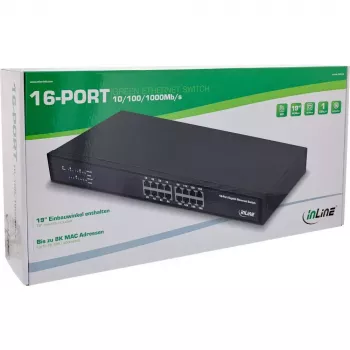InLine Gigabit tinklo jungiklis 16 prievadų, 1 Gb/s, 19 col. 1U, be ventiliatoriaus