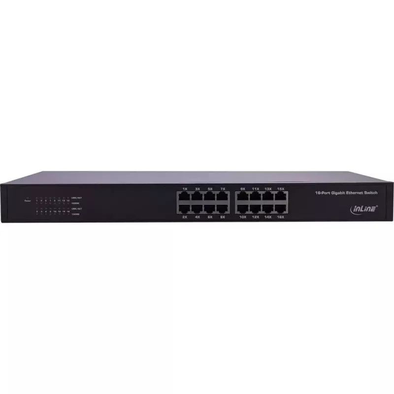 InLine Gigabit tinklo jungiklis 16 prievadų, 1 Gb/s, 19 col. 1U, be ventiliatoriaus