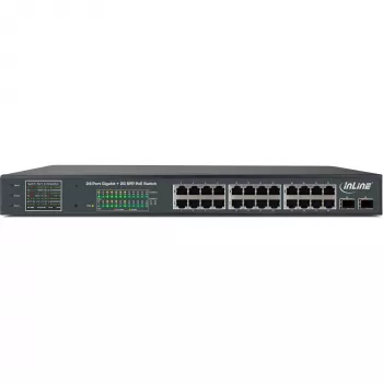 InLine PoE+ Gigabit tinklo jungiklis 24 prievadai, 1 Gb/s, 2xSFP, 19 col. 1U (su kronšteinais)
