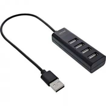 InLine USB 2.0 4 prievadų USB šakotuvas, Type-A kištukas į 4x Type-A lizdą, juodas, 30 cm, plonas