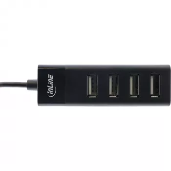 InLine USB 2.0 4 prievadų USB šakotuvas, Type-A kištukas į 4x Type-A lizdą, juodas, 30 cm, plonas