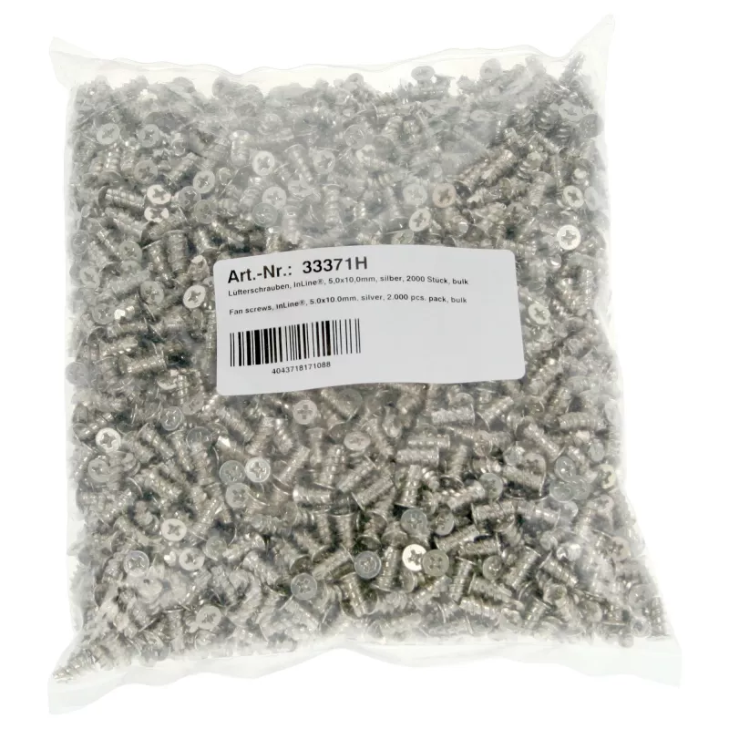 InLine varžtai ventiliatoriams 5,0x10,0 mm sidabriniai, 2 000 vnt. pakuotė